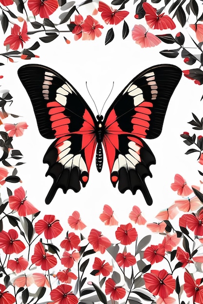 Hermosa mariposa de color rojo negro Papilio Rumanzovia con alas abiertas aisladas sobre un fondo blanco