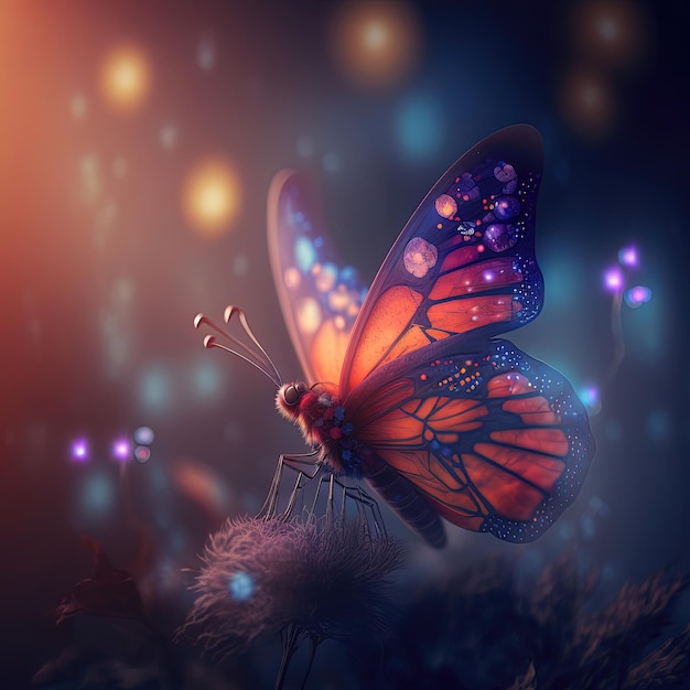 Hermosa mariposa en un fabuloso fondo borroso generado por Ai