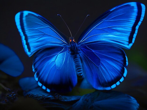 hermosa mariposa fluorescente azul oscuro ultra hd