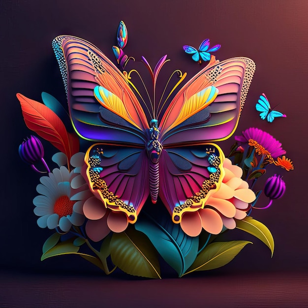 Hermosa mariposa en ilustración 3d