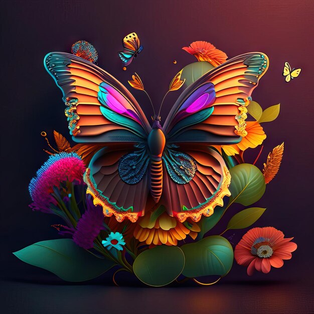 Hermosa mariposa en ilustración 3d