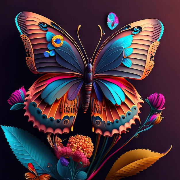 Hermosa mariposa en ilustración 3d