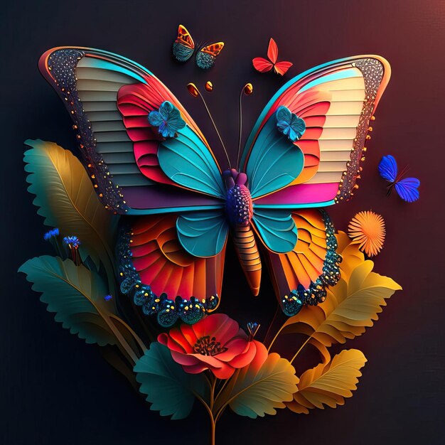 Hermosa mariposa en ilustración 3d