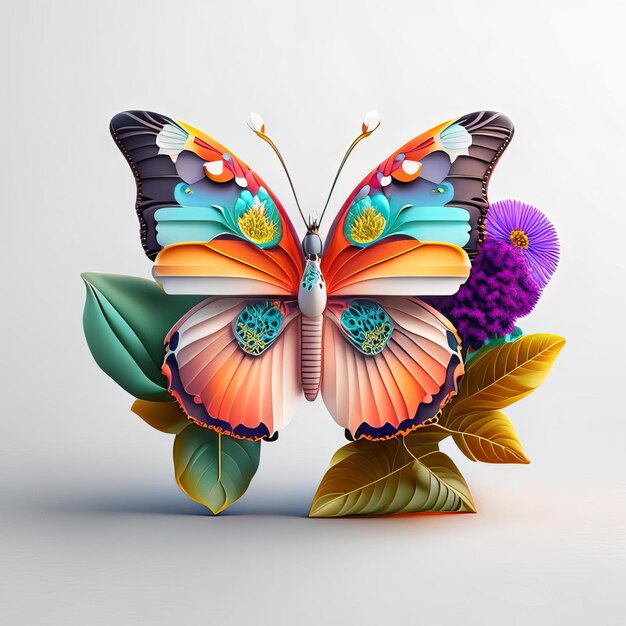 Foto hermosa mariposa en ilustración 3d