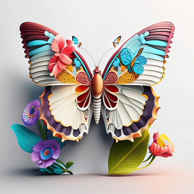 Foto hermosa mariposa en ilustración 3d