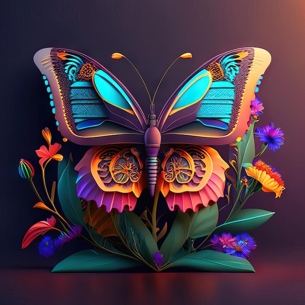 Hermosa mariposa en ilustración 3d