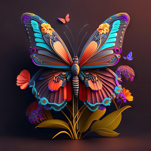 Hermosa mariposa en ilustración 3d