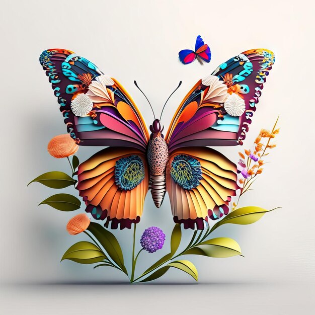 Hermosa mariposa en ilustración 3d