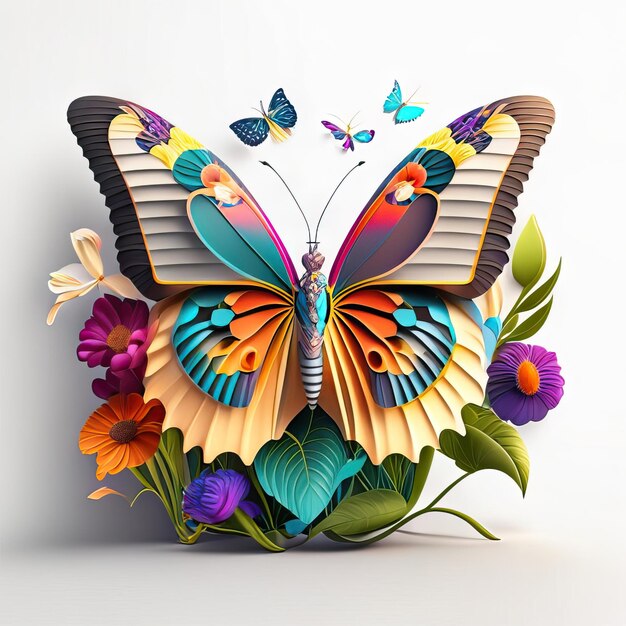 Foto hermosa mariposa en ilustración 3d