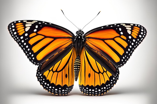 Hermosa mariposa monarca aislada sobre fondo blanco