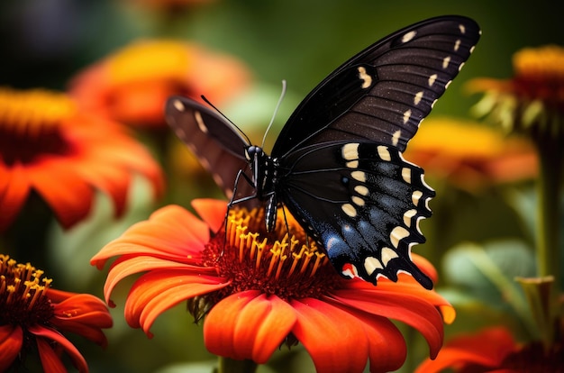 Hermosa mariposa monarca negra