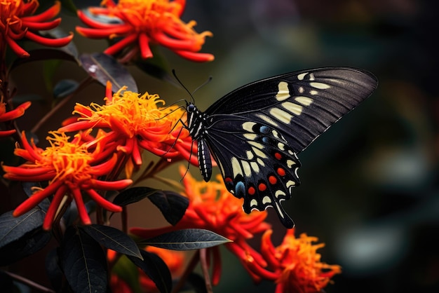 Hermosa mariposa monarca negra