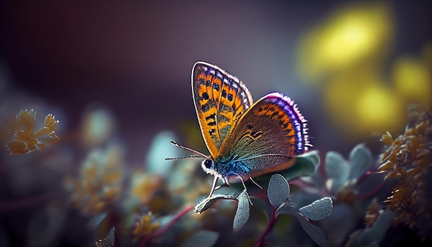 Hermosa mariposa con sus majestuosas alas en AI generativa de jardín