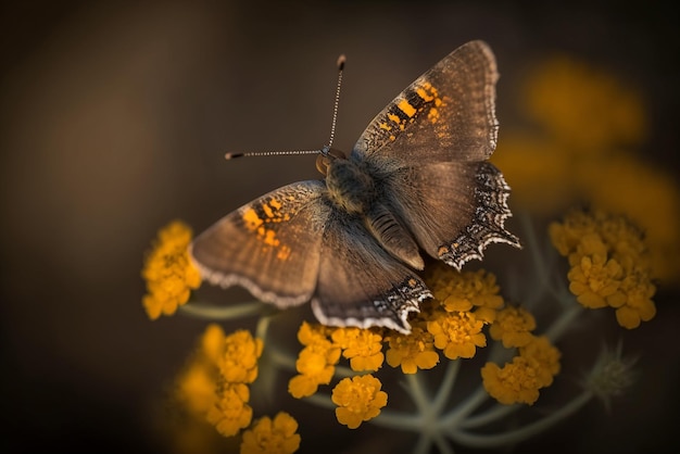 una hermosa mariposa con texturas interesantes en una flor de pétalos de naranja