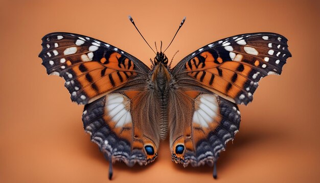 Una hermosa mariposa con texturas interesantes en una naranja