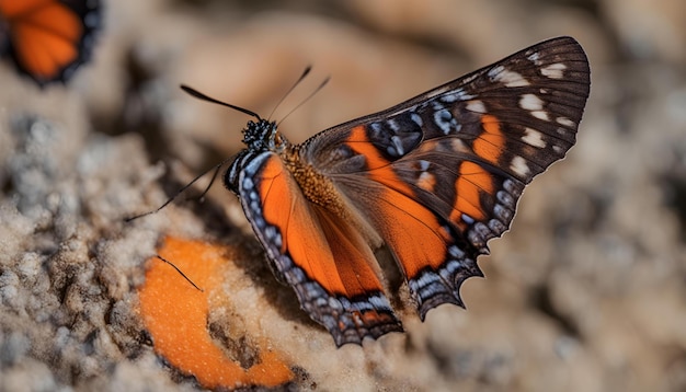 Una hermosa mariposa con texturas interesantes en una naranja