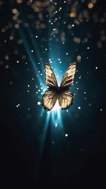 Una hermosa mariposa volando hacia una única flor mágica iluminada Imagen generada por IA