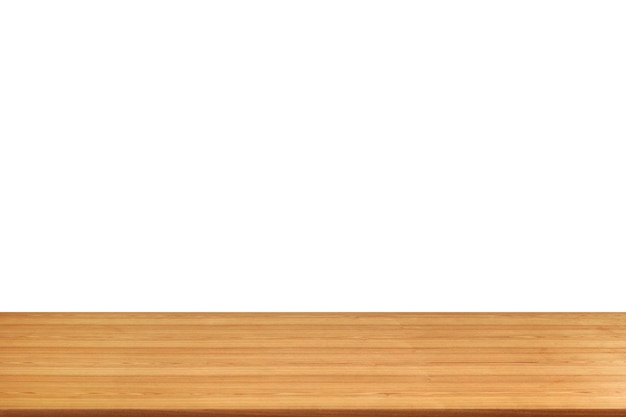 Hermosa mesa de madera vacía aislada sobre un fondo blanco Hermosa mesa de madera vacía aislada sobre un fondo blanco