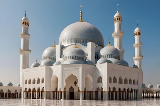 Foto una hermosa mezquita blanca con un claro fondo de cielo azul