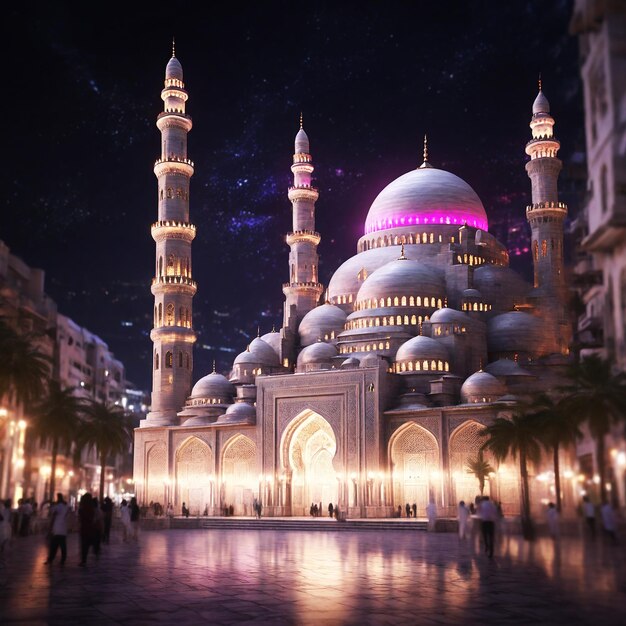 hermosa mezquita blanca por la noche disparó estrellas disparando ramadán kareem eid mubarak ramadán fondo