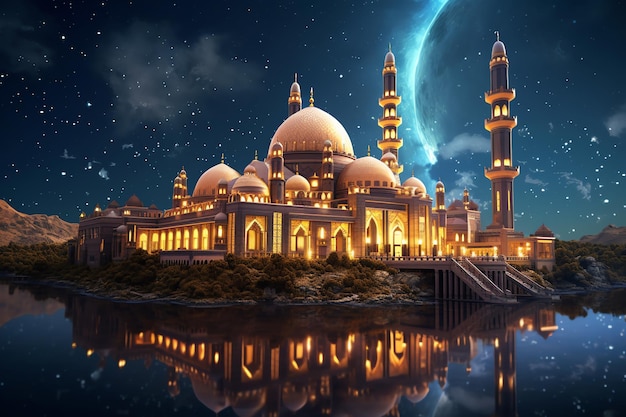 Una hermosa mezquita islámica en una noche estrellada