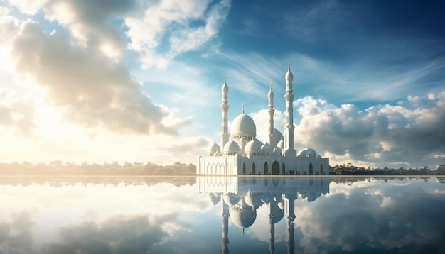 Una hermosa mezquita musulmana en las nubes para Jummah Mubarak