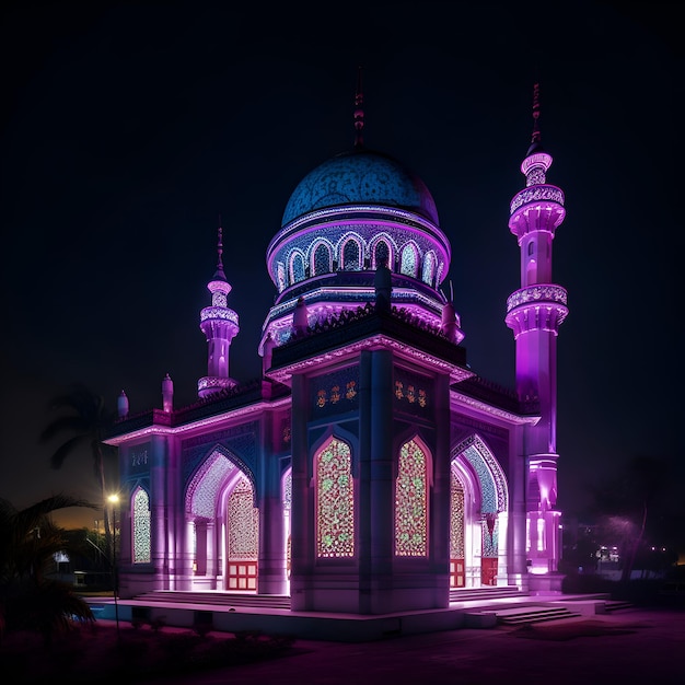 Hermosa mezquita en la noche en la ciudad de Hurghada Egipto