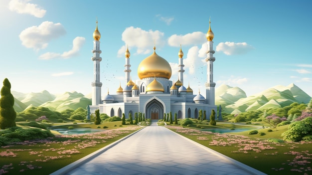 Hermosa mezquita en el parque verde
