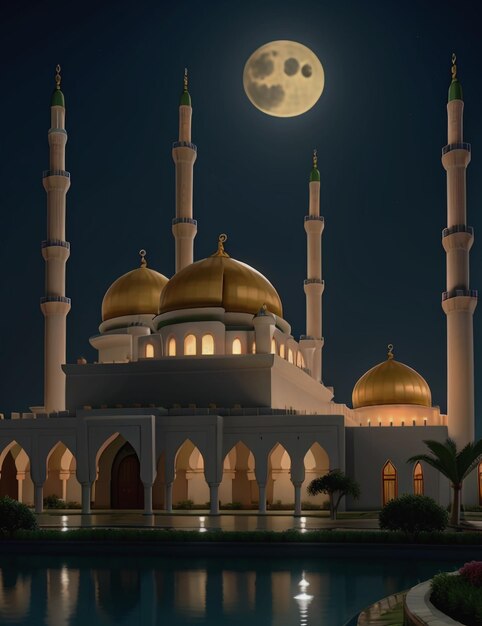 Hermosa mezquita en la puesta o amanecer de la noche con fondo