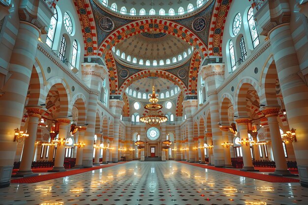 Foto la hermosa mezquita en el ramadán kareem o eid al fitr vibra el edificio de arquitectura de la mezquita islámica