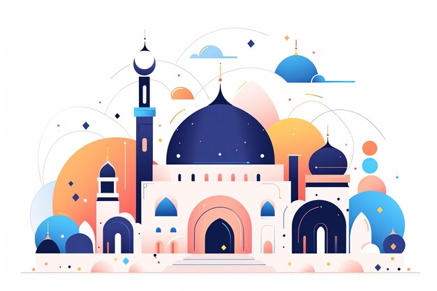 hermosa mezquita religiosa musulmana adornada estilo de ilustración simple generativo ai