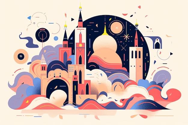 hermosa mezquita religiosa musulmana adornada estilo de ilustración simple generativo ai