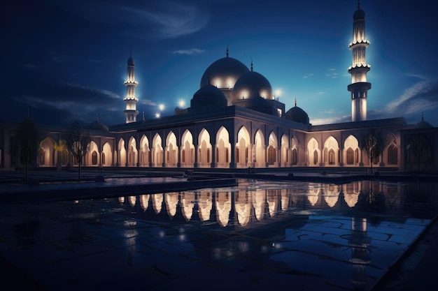 La hermosa mezquita serena de la noche La hermosa mesquita serena en la noche en el bendito mes de Ramadán generada por la IA