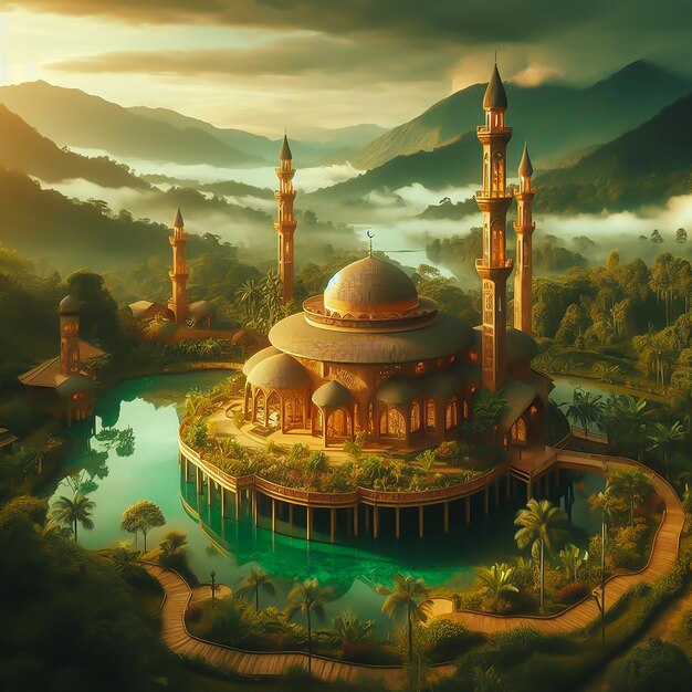 Hermosa mezquita y vista de la naturaleza