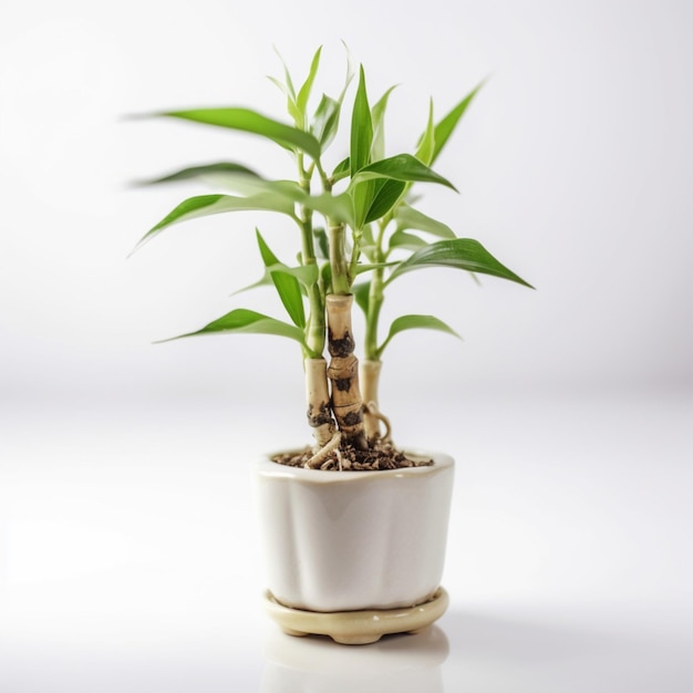 Hermosa mini planta de bambú verde de la suerte en macetas imágenes Arte generado por IA