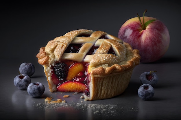 Hermosa mini tarta de ciruela con jugosas piezas de ciruela