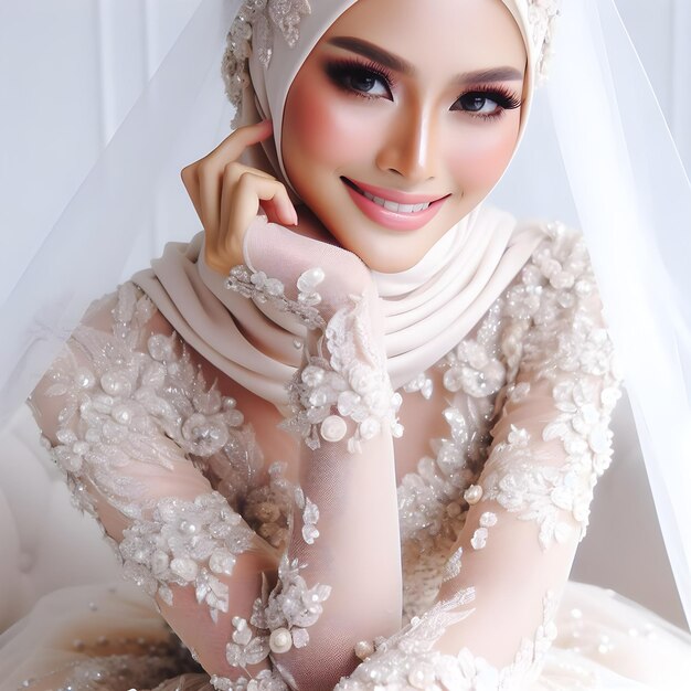 una hermosa modelo femenina con un vestido de novia generado por la IA