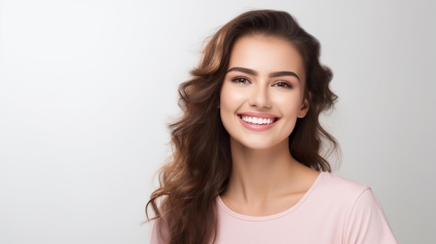 hermosa modelo morena mujer sonriendo con dientes perfectamente limpios foto de archivo antecedentes dentales