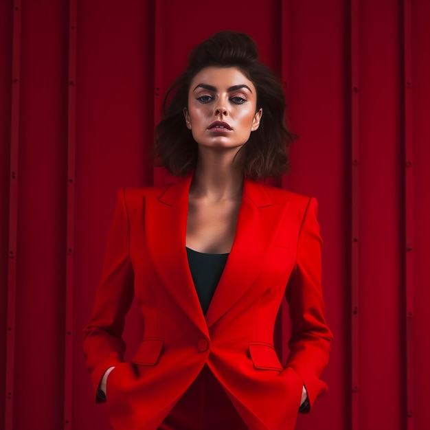 Foto hermosa modelo en vestido rojo