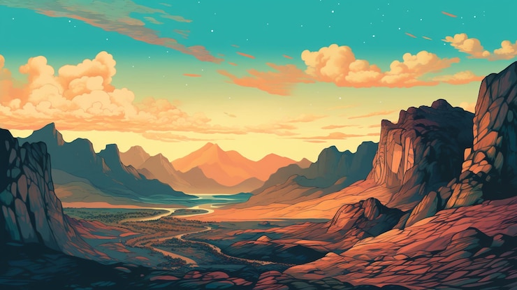 Hermosa montaña cielo puesta de sol naturaleza paisaje fotografía imagen AI generado arte
