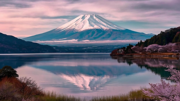 Foto la hermosa montaña fuji en yamanakako o el lago yamanaka