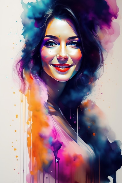 Hermosa mujer acuarela arte digital pintura