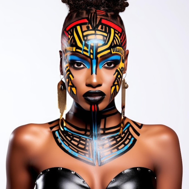 Hermosa mujer africana glamurosa con arte corporal de piel negra