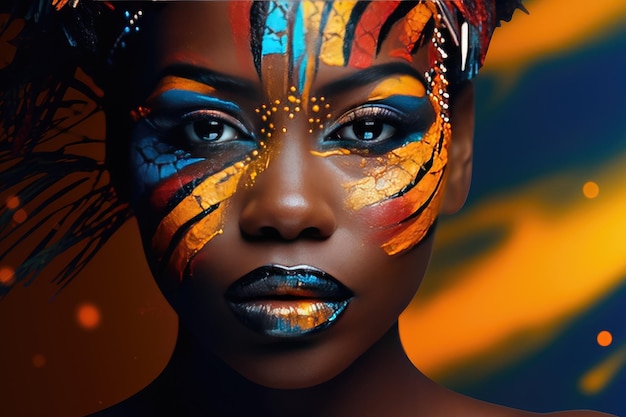 Hermosa mujer africana glamurosa con arte corporal de piel negra