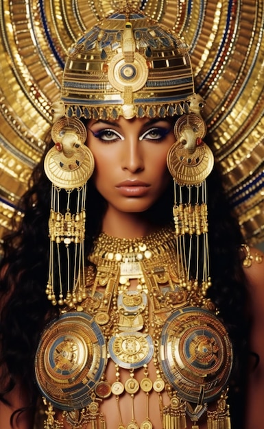 Hermosa mujer africana con maquillaje dorado y joyas preciosas