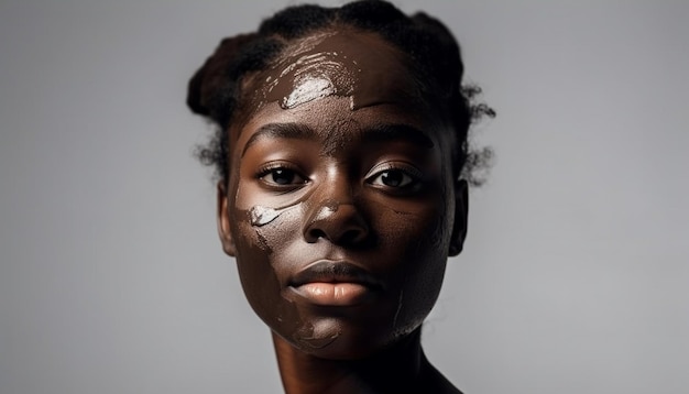 Hermosa mujer africana sonríe con la piel mojada generada por IA