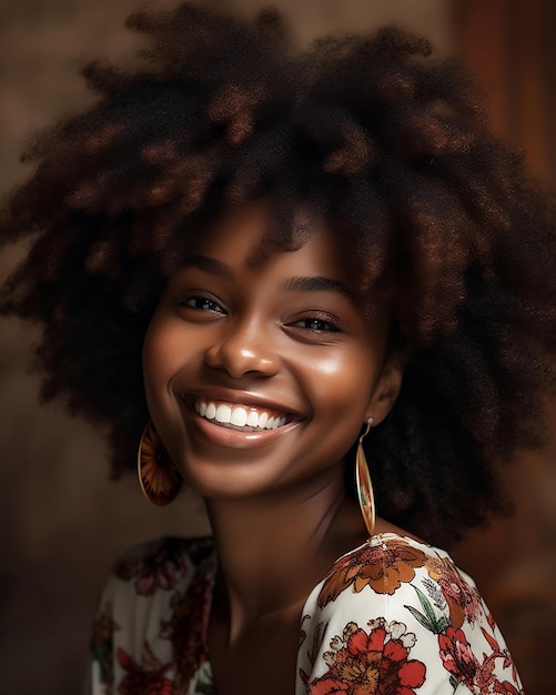 Hermosa mujer africana con una sonrisa natural y feliz