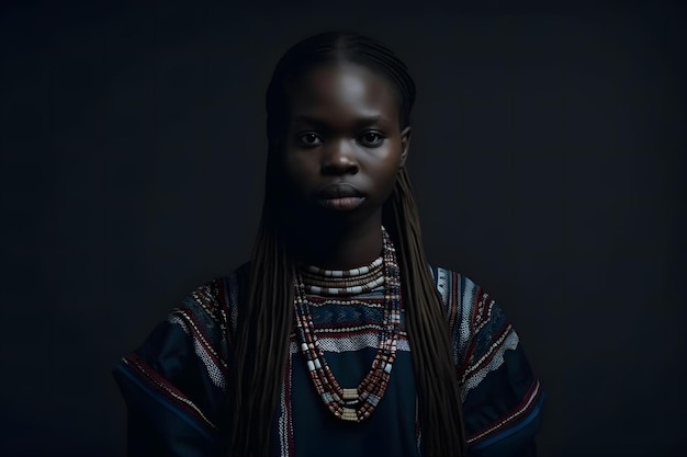 Hermosa mujer africana con vestimenta étnica Red neuronal generada por IA