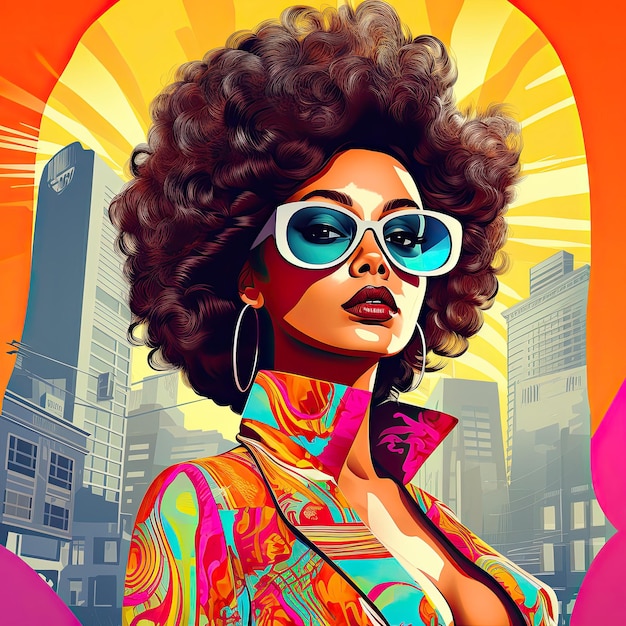 Hermosa mujer afroamericana y asiática con gafas de sol Ilustración colorida El concepto de feminidad femenina