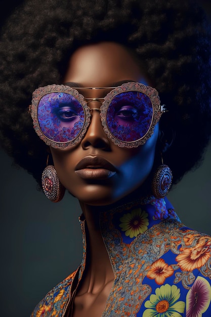 Hermosa mujer afroamericana con gafas de sol de lujo AIGenerated